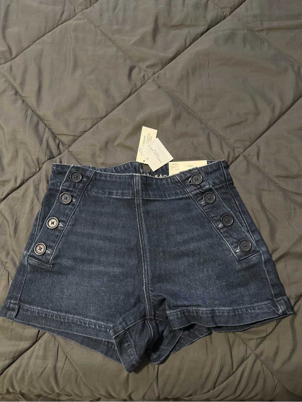 American Eagle Button Side Dark Denim Shorts